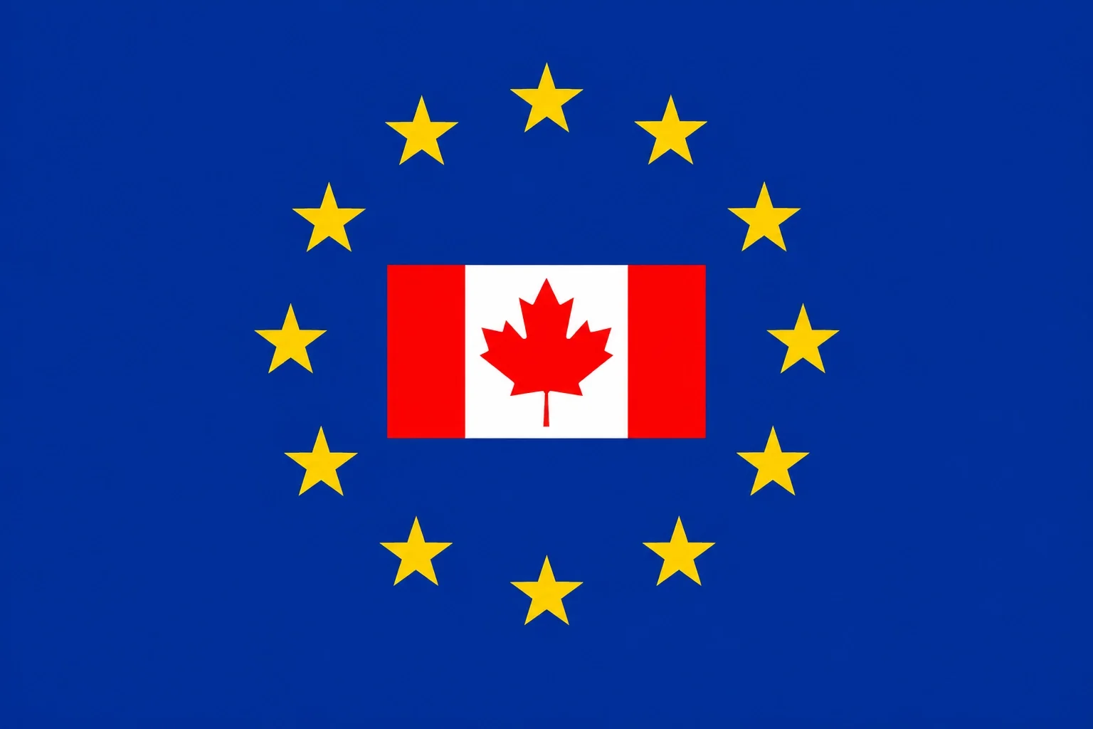 The Canadian flag within the EU flag