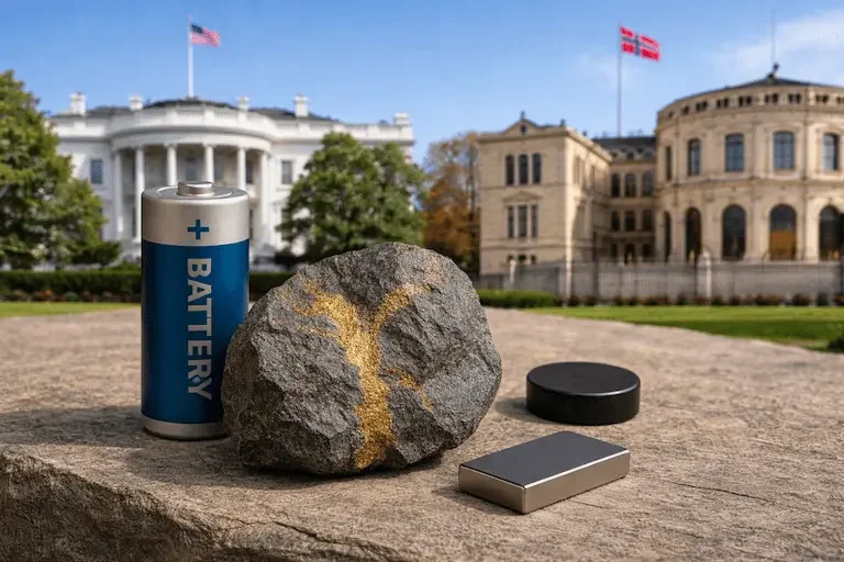 Illustration showing the Norwegian Parliament and The White House