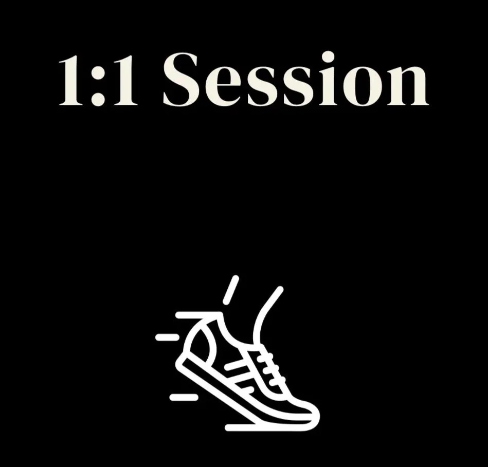 Text reads '1:1 Session' with an illustration of a running shoe below.