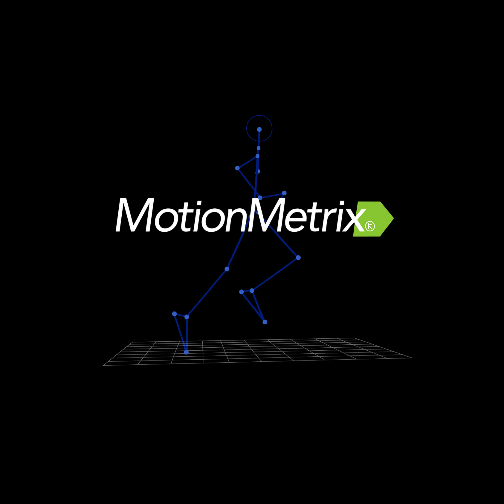 MotionMetrix logo with a digital running figure and a grid background.