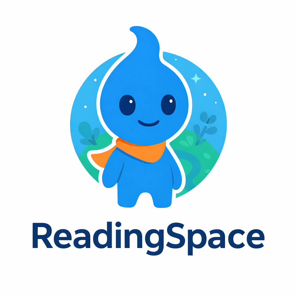 ReadingSpace logo featuring a blue Starborn character with cape