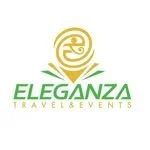 Logo for Eleganza Travel & Events featuring a stylized gold swirl above the company name in green.