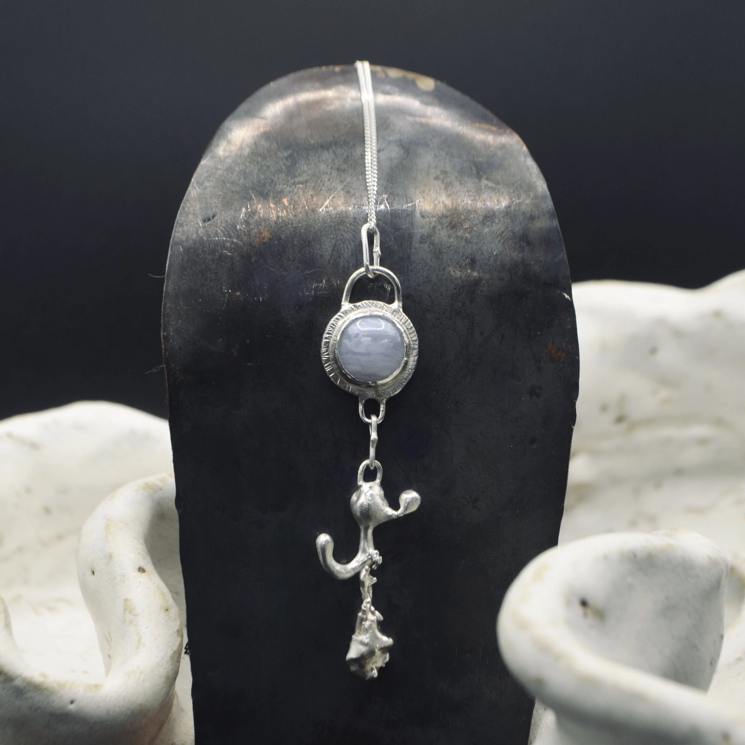 Lichen Cast Pendant with Blue Lace Agate