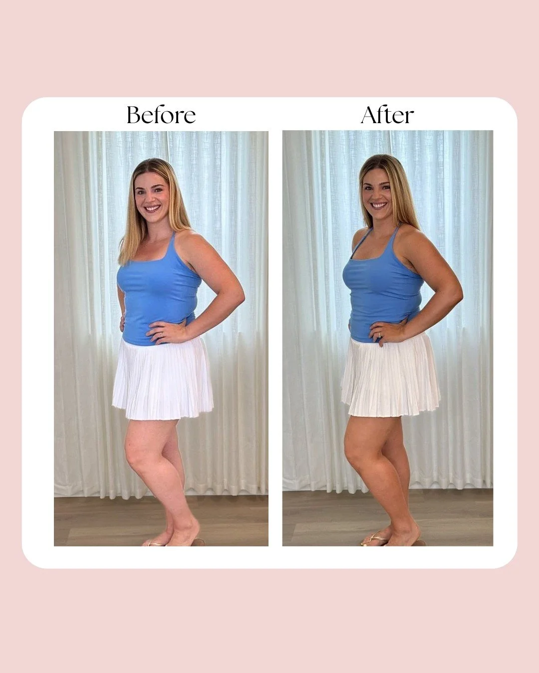 Before and after custom spray tan results on a Tone Tans client