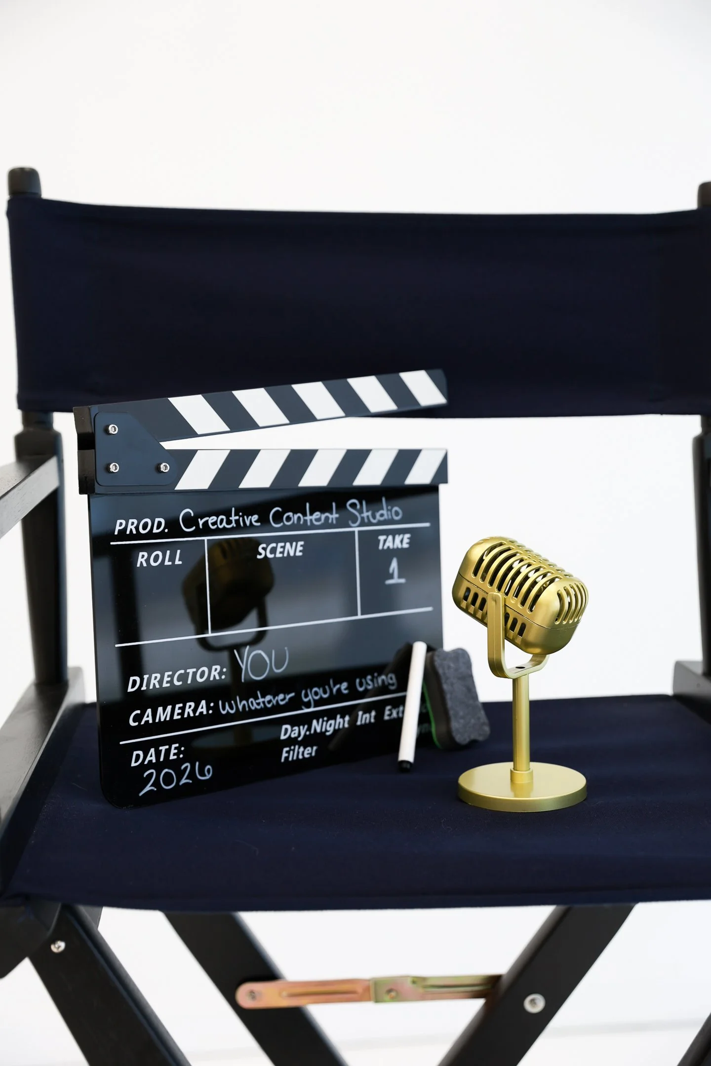 Director's Chair, Clap board, microphone