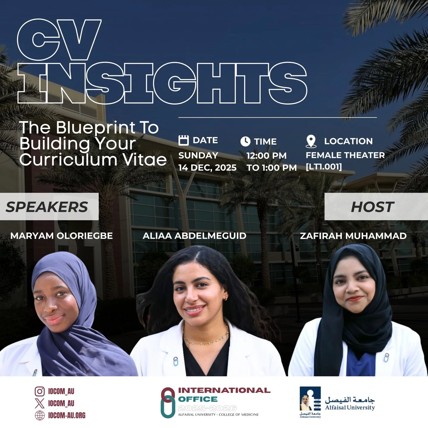 CV Insights: The Blueprint to Building Your Curriculum Vitae is a focused, skilled-based talk designed to help students create strong and competitive CVs for academic, clinical, and research opportunities.  Join us to enhance your CV to a more profes