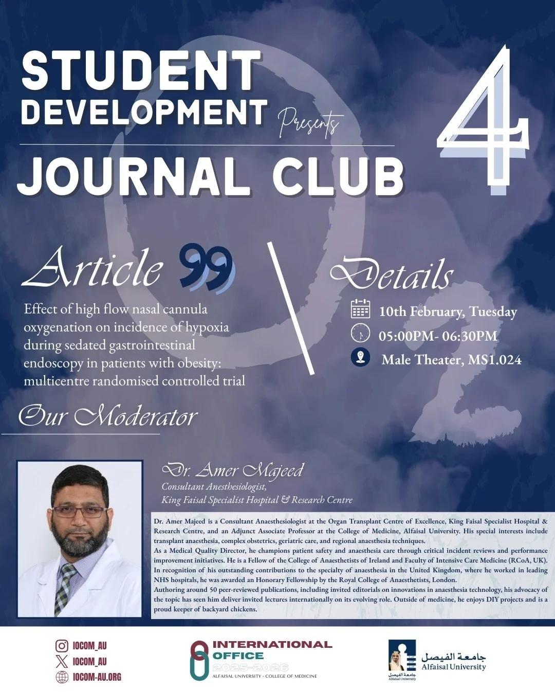 Continuing the momentum with our fourth International Office Journal Club, featuring an engaging discussion on the research paper:
&ldquo;Effect of High-Flow Nasal Cannula Oxygenation on the Incidence of Hypoxia During Sedated Gastrointestinal Endosc