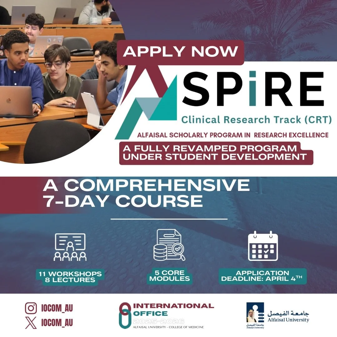 We are excited to announce the relaunch of the ASPiRE Clinical Research Track (CRT) 2026 &mdash; a fully revamped program under Student Development and the International Office. 

The CRT is a structured clincial research course desgined to equip you