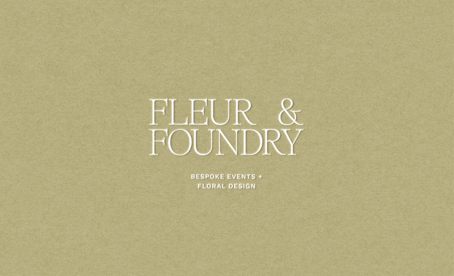 Fleur & Foundry wordmark and tagline embossed on a green background.