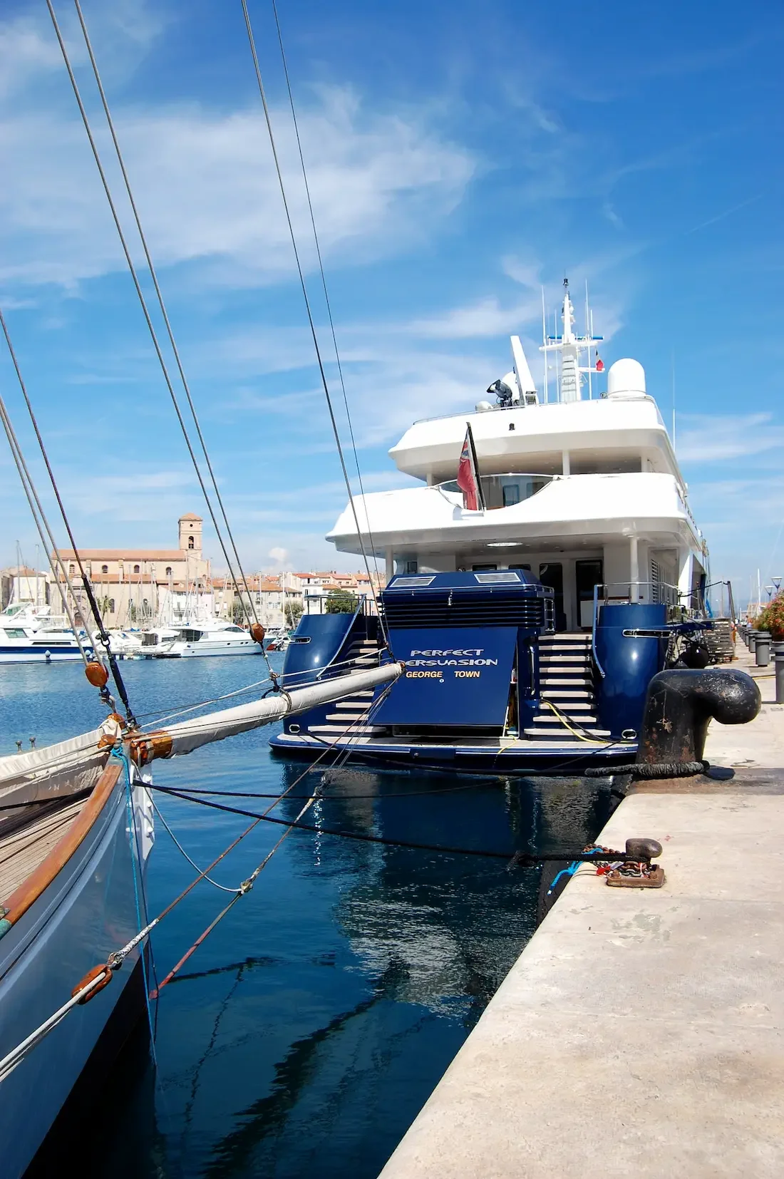 uperyacht berthed on the quay at La Ciotat shipyard
