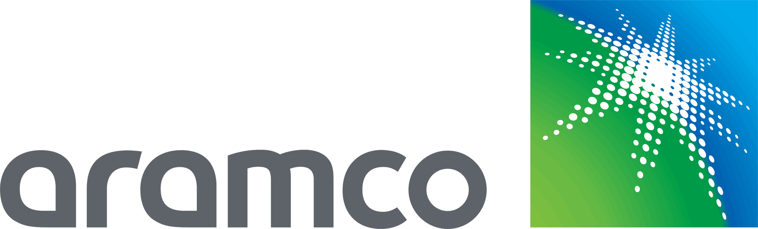 Close-up of the Aramco logo.