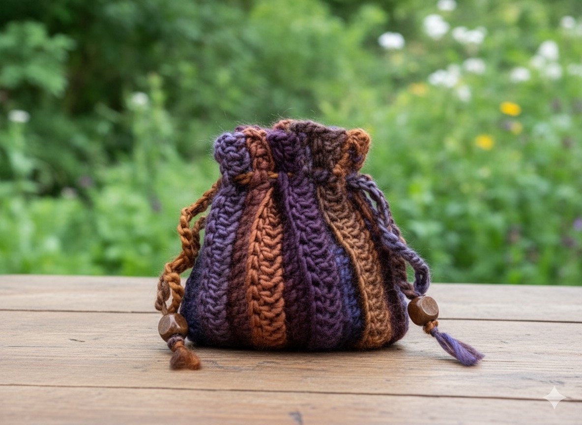 Crocheted drawstring pouch