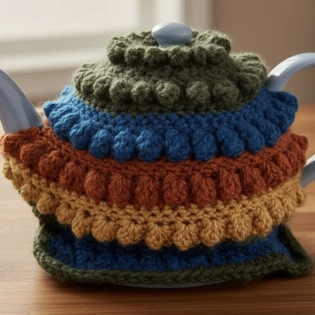 Crocheted tea cosy.
