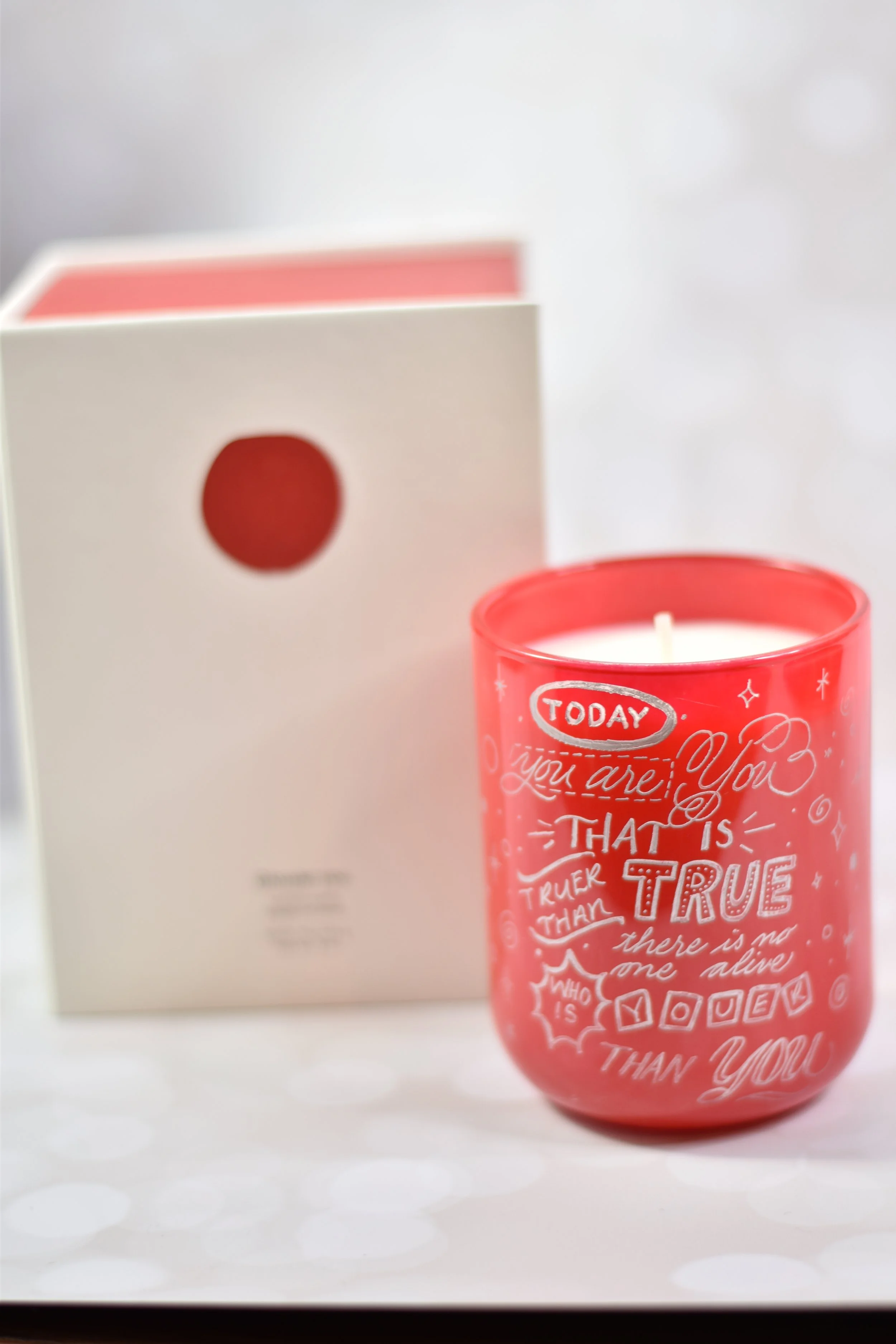 Hand engraved Glossier candle