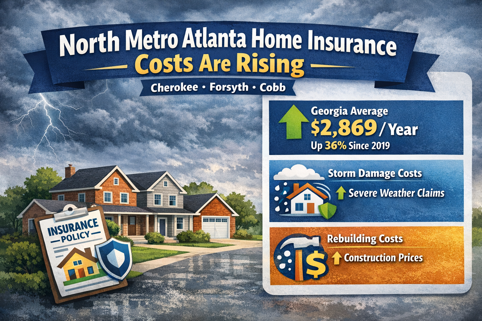 Average Homeowners Insurance Cost in Cherokee, Forsyth, and Cobb County Georgia