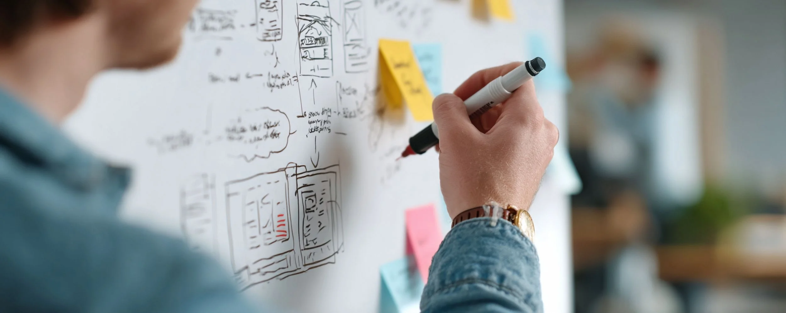 Person drawing ideas on a whiteboard