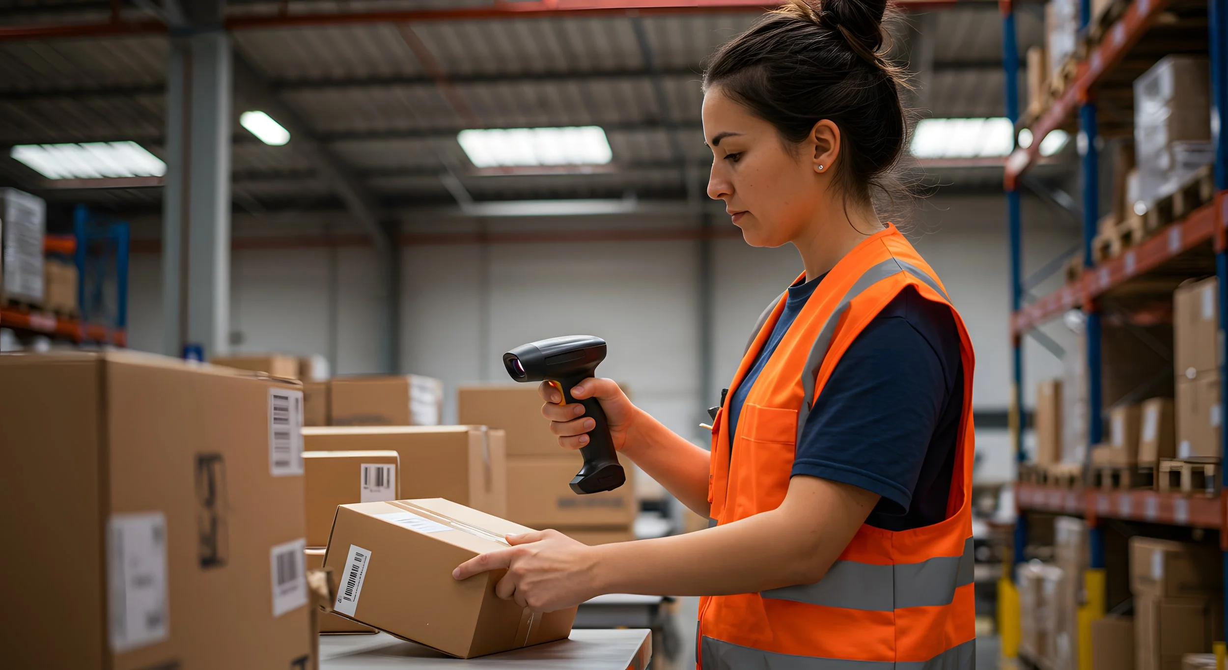 Warehouse associate scanning a package