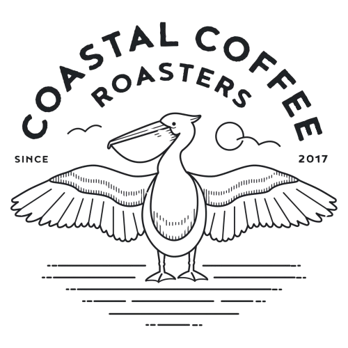 Logo for Coastal Coffee Coffee featuring a bird with outstretched wings, sun and moon, with the text "Coastal Coffee Roasters" and and the year 2017.