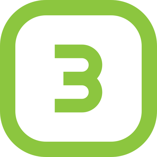 Green and black icon with the number 3 inside a rounded square.