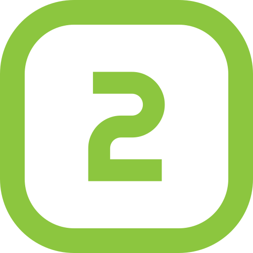 Green square with rounded edges containing a large black number 2.