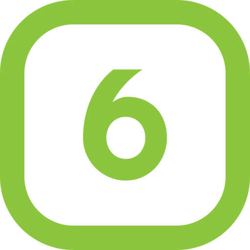 Green square with rounded corners containing the number 6 in the center.