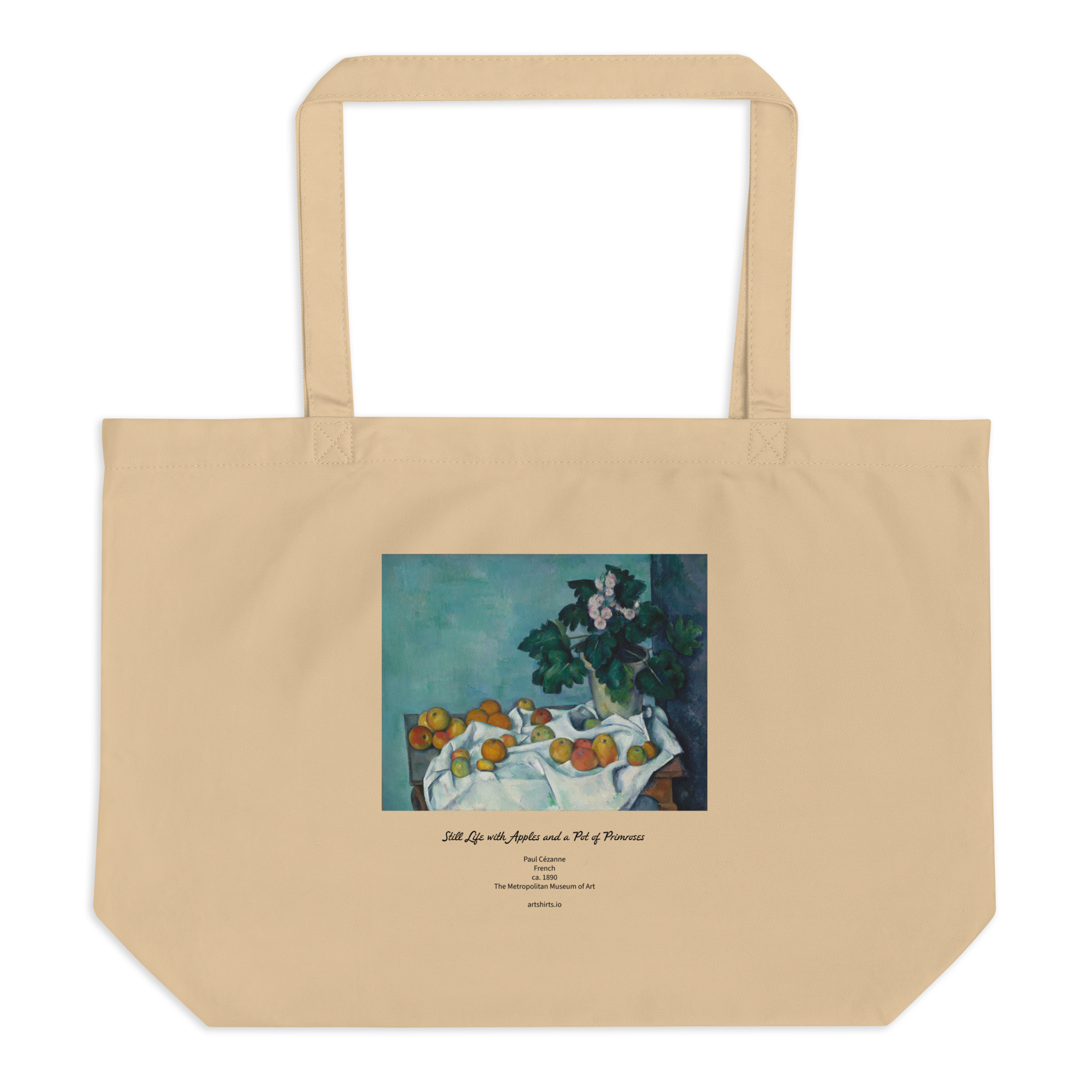 Still Life with Apples and a Pot of Primroses Large Tote