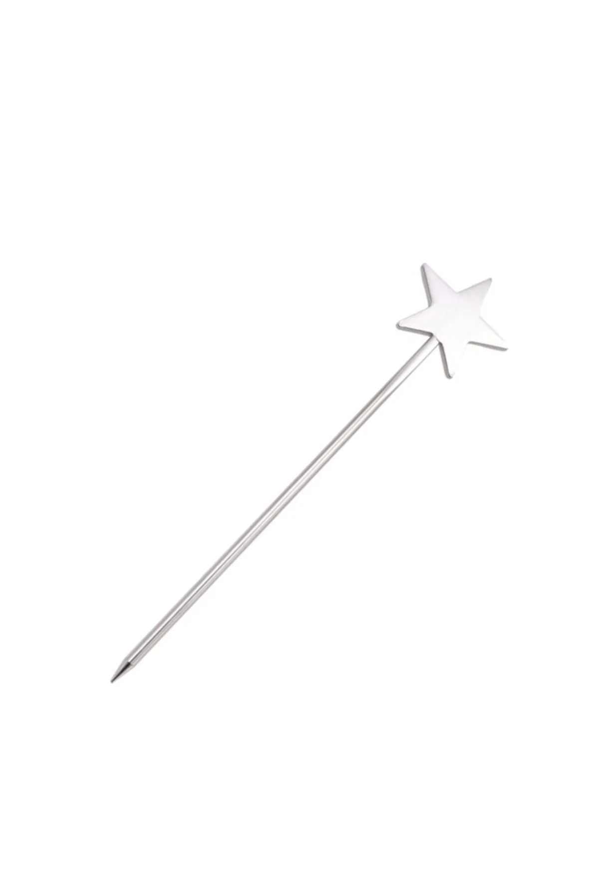 Silver magic wand with a star on top against a white background.