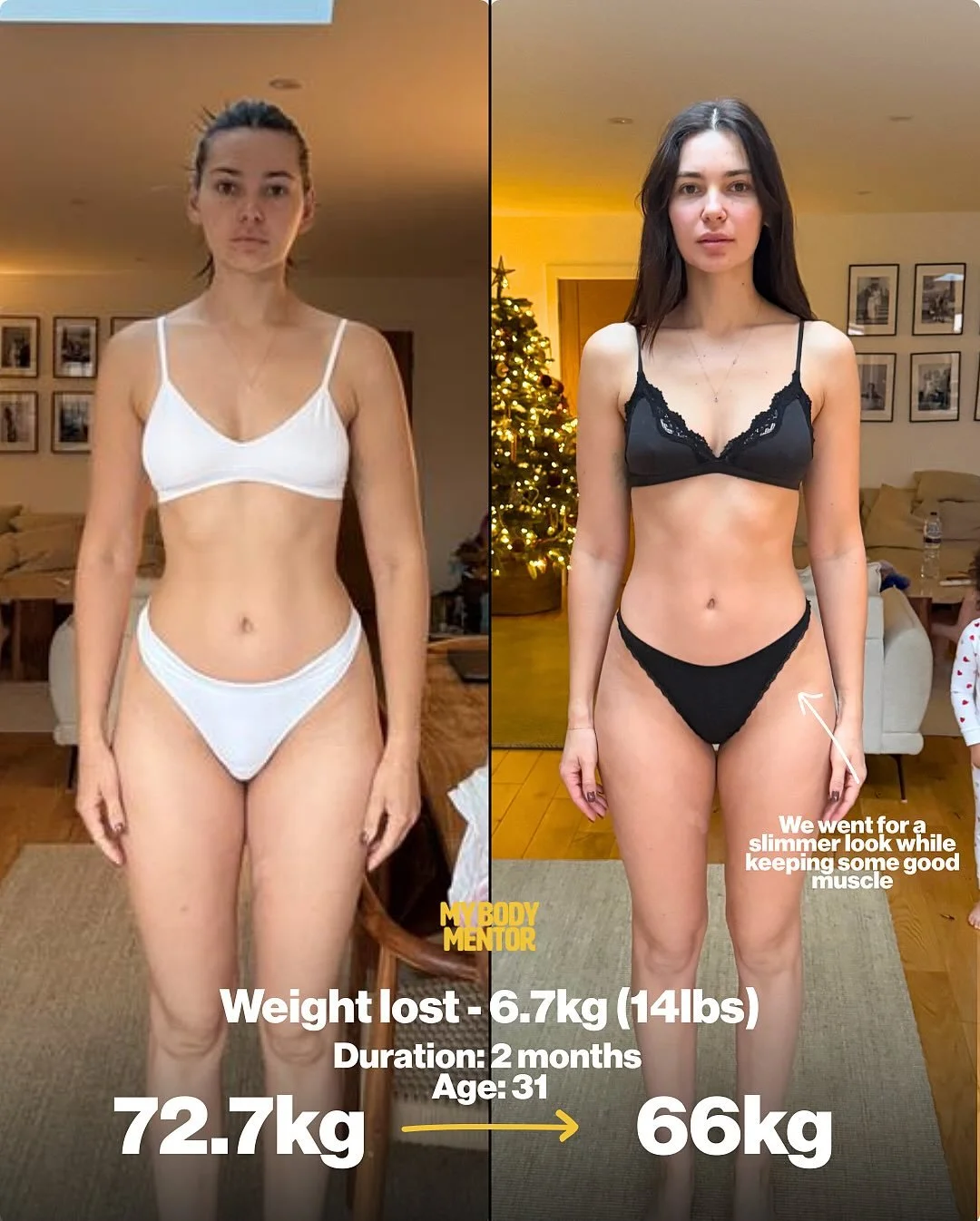 @caitlinburles smashed her end of year transformation!

2 months of hard work!

No sugar, no alcohol, no junk food.

Strength training, high protein and low intensity cardio.

Body is now ready for our holiday, we made a promise not to go away again 
