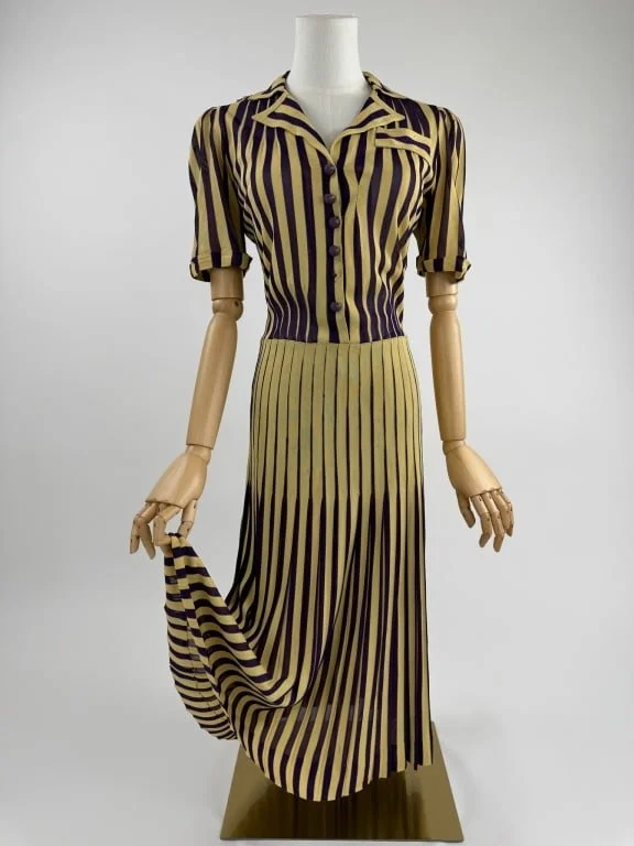 $562.50 - Vintage 1930s Chanel Stripe Knit Deco Day Dress (Sold to the Chanel Archive)