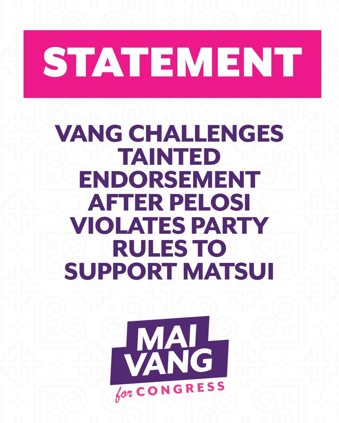 This morning, Sacramento City Councilmember Mai Vang formally challenged the 7th Congressional District endorsement before the California Democratic Party&rsquo;s Primary Endorsement Review Committee (PERC), urging the committee to adhere to the part
