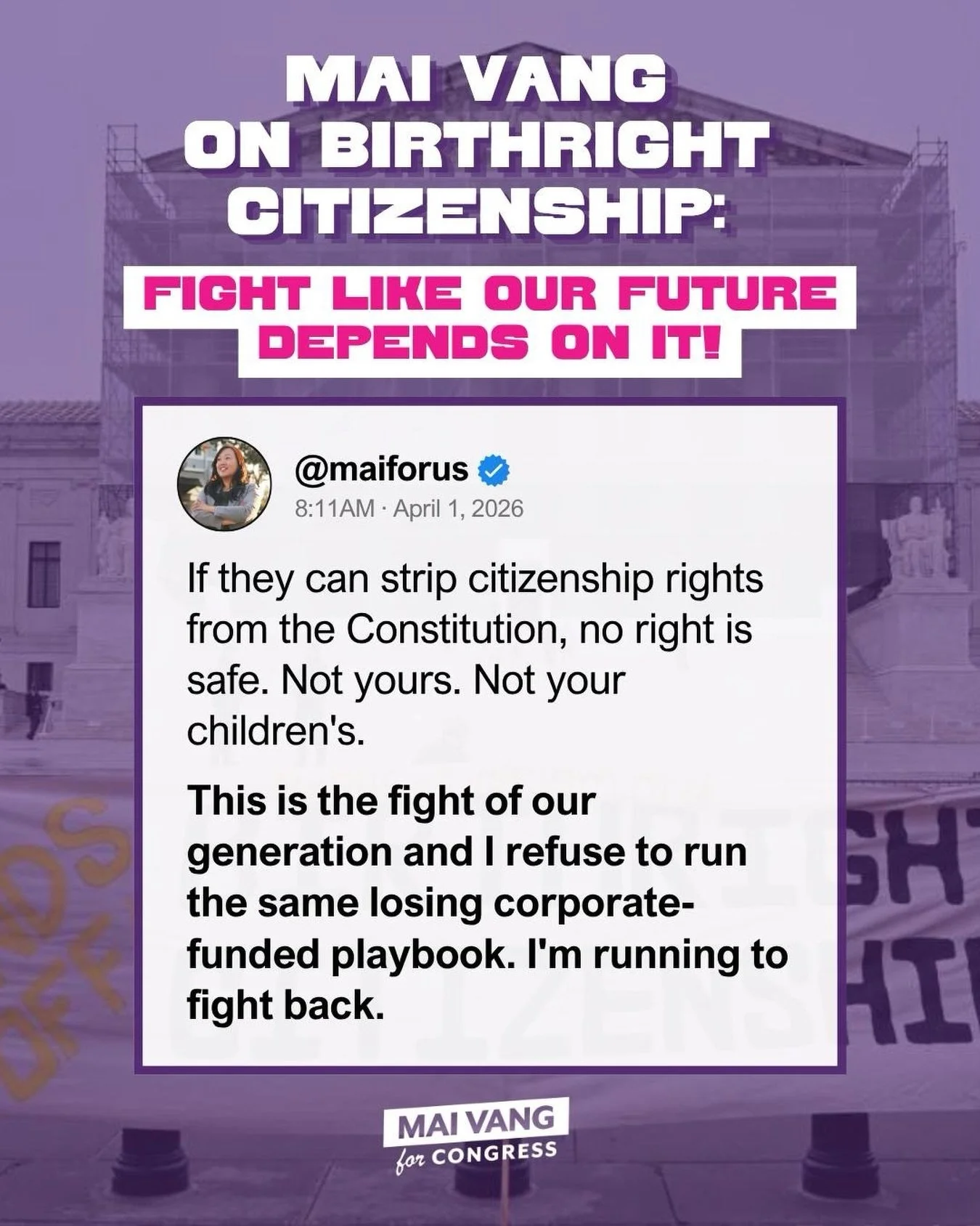 The fight happening right now at SCOTUS affects ALL of us. Fundamentally challenging who belong and who doesn't. I stand in solidarity with the organizers and legal advocates who are holding the line.