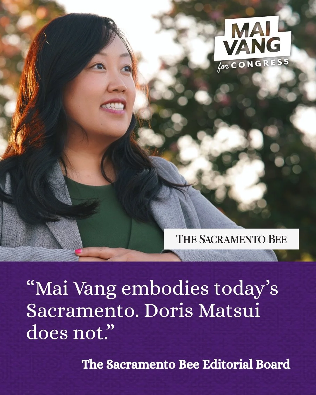 The Sacramento Bee Editorial Board has endorsed Sacramento City Councilmember Mai Vang in the race for California&rsquo;s 7th Congressional District, calling her &ldquo;truly a people&rsquo;s candidate&rdquo; and urging voters to support &ldquo;a new