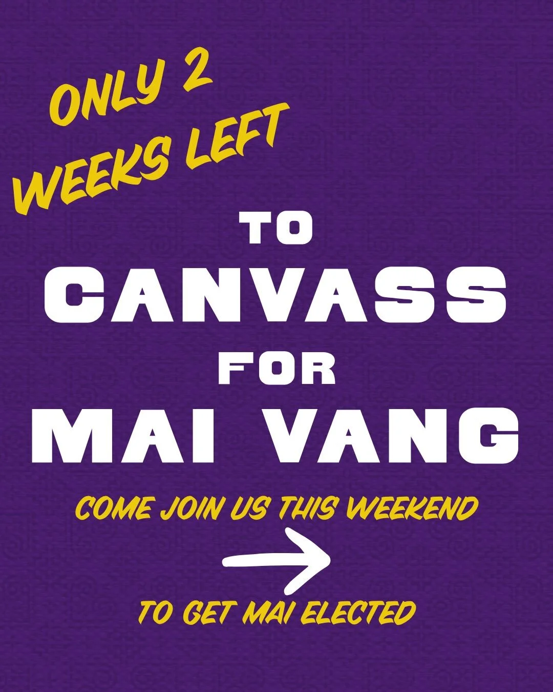 Only two weeks to go! Join us this weekend as we knock on doors. Register at www.mobilize.us/maiforus/ #maivang #sacramento #vineyard #maiforus