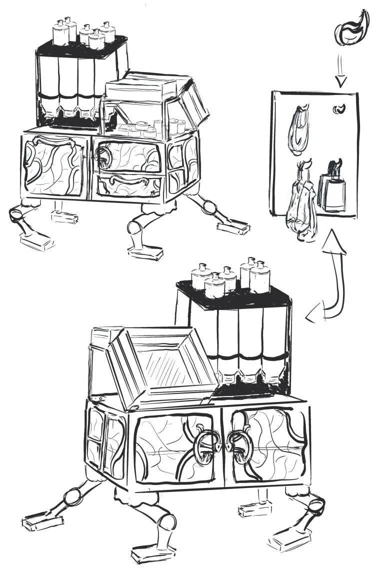 Solarpunk food truck sketch.