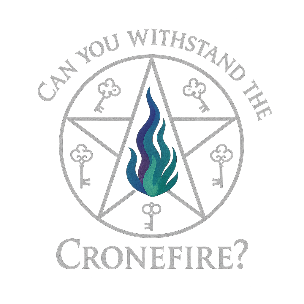 A stylized logo featuring a pentagram with a flame at its center, surrounded by a circle with the phrase "CAN YOU WITHSTAND THE CRONFIRE?" at the top and "CRONFIRE" at the bottom.