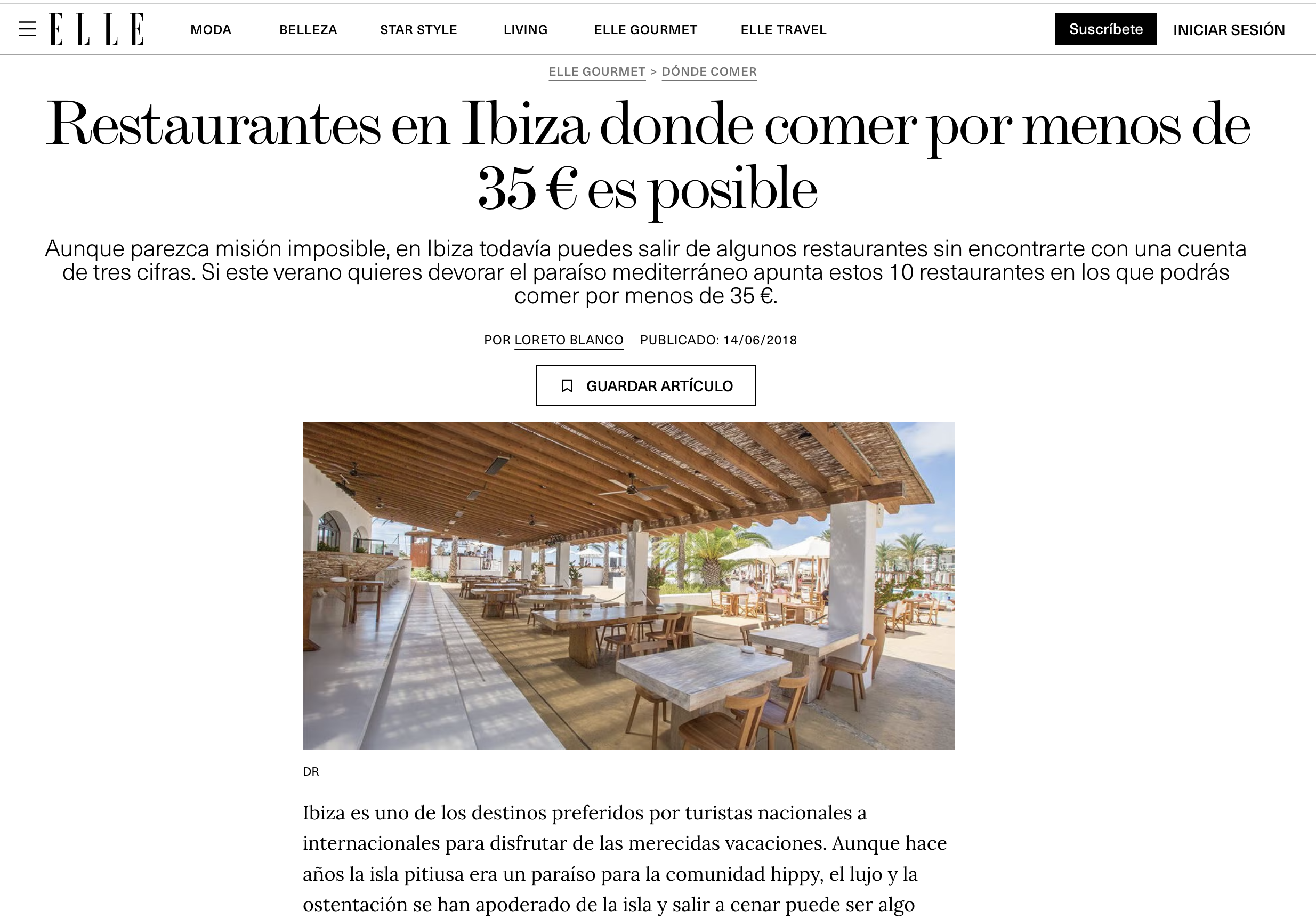 Elle: Restaurantes en Ibiza donde comer por menos de 35 Eu es posible - 2016