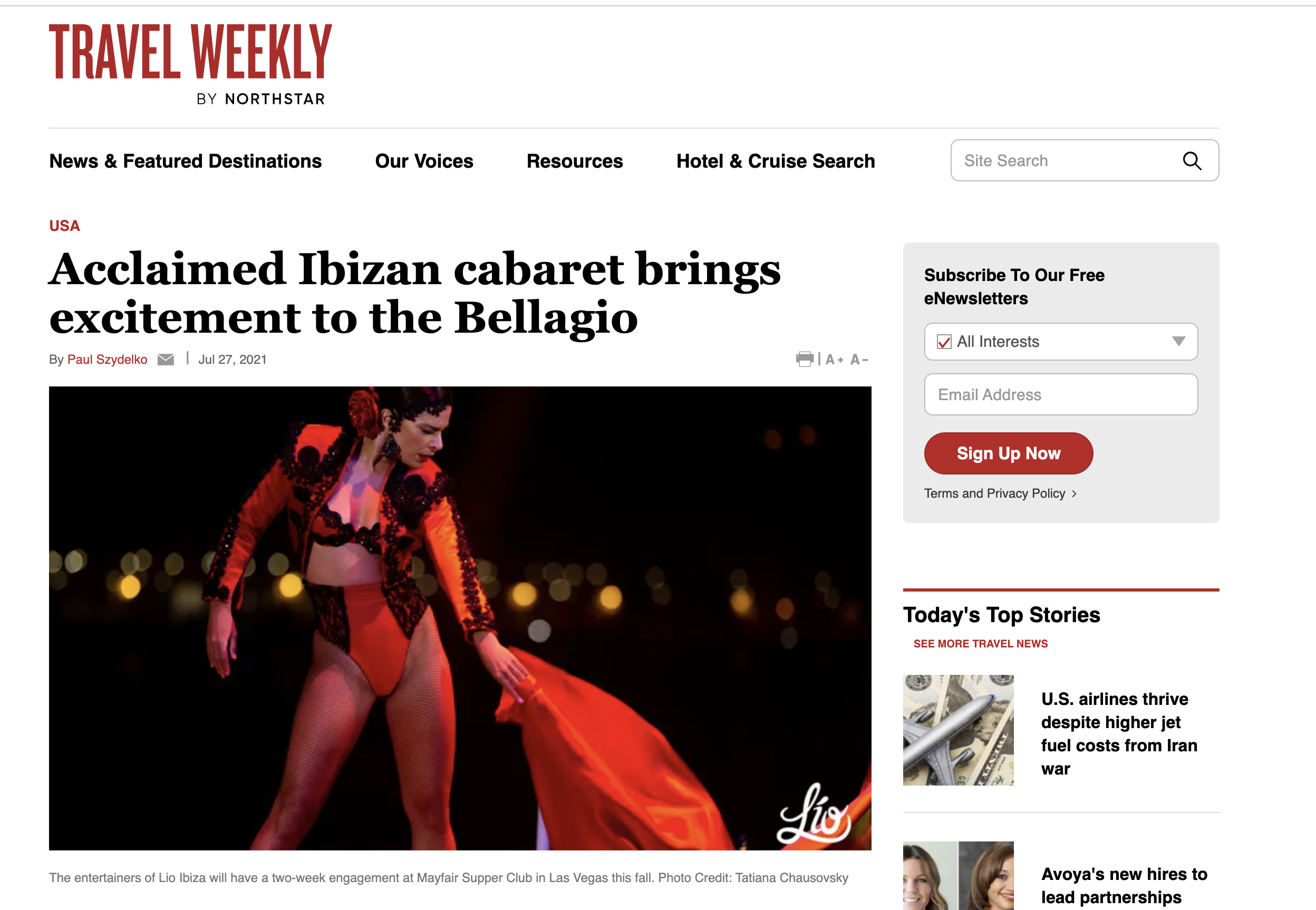 Travel Weekly: Acclaimed Ibizan cabaret brings excitement to the Bellagio - July 2021