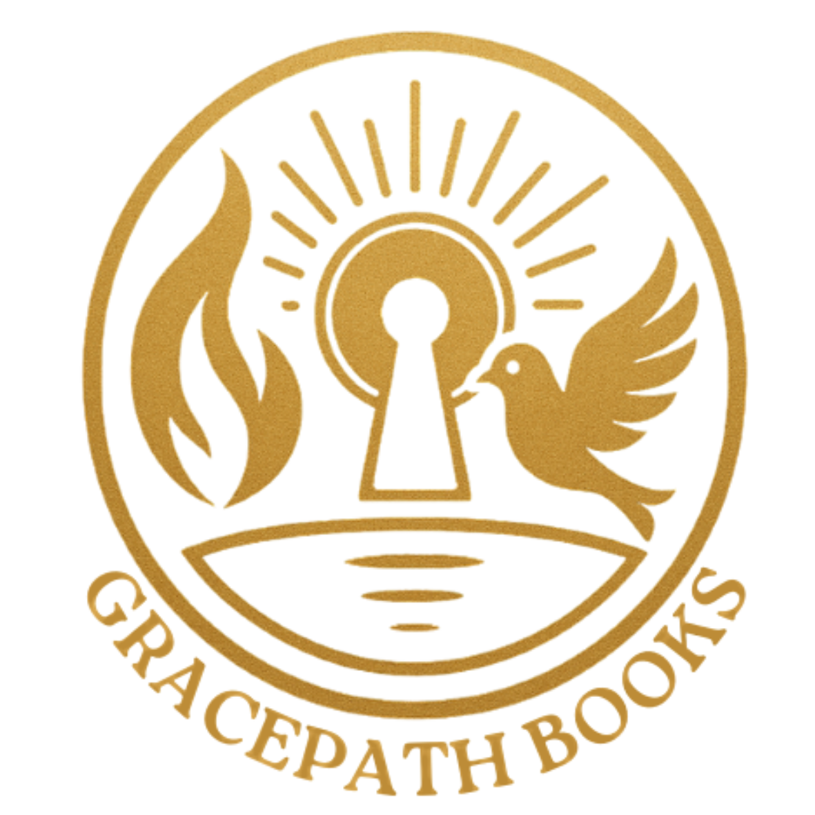 Gold CBD logo with a circular design, featuring a stylized sun with rays, a keyhole at the center, and leaf motifs on either side.