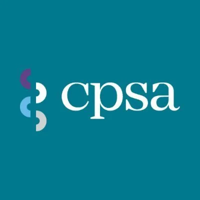 Logo of CPSA with teal background and purple and light blue decorative elements.