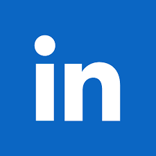 LinkedIn logo with white 'in' on a blue square background which when clicked on, directs the user to Cai Copy's profile on LinkedIn