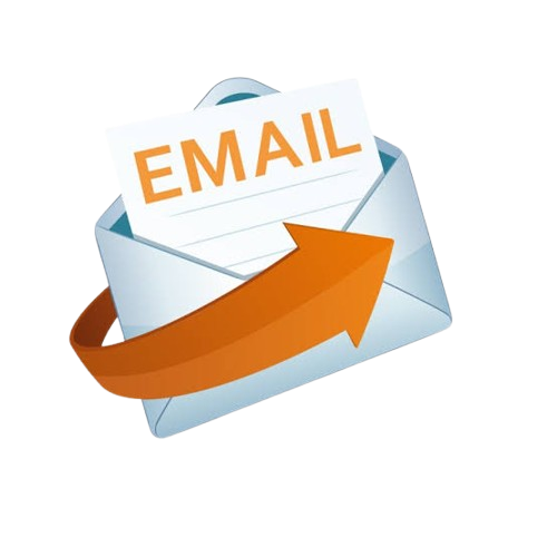 An envelope with a letter labeled  "EMAIL" inside and an orange arrow wrapping around it, representing email communication or delivery indicating the email copy service Cai Copy provides
