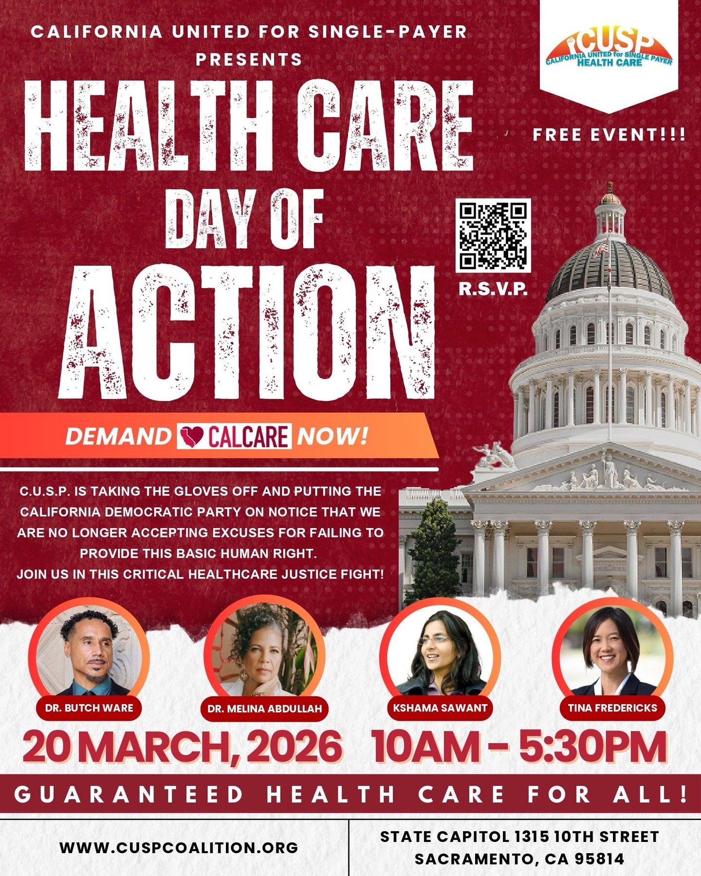 URGENT: CALL YOUR STATE LEGISLATORS AND TELL THEM TO PASS CALCARE (AB 1900)

You can use this automated tool from National Nurses United to find your reps and make calls with the touch of a button: https://act.medicare4all.org/call/calcare. Calling y