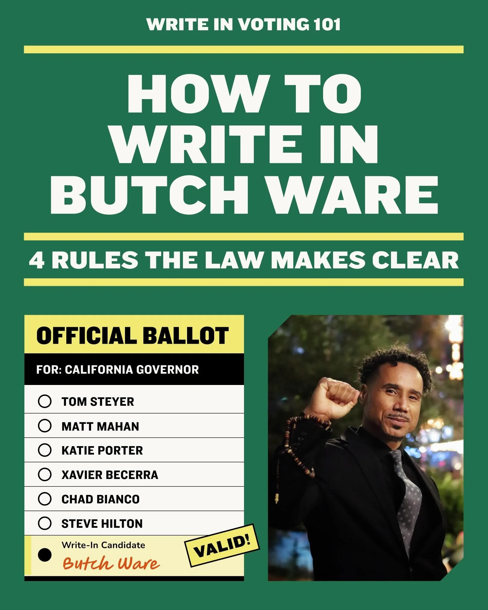 another great day to write in Butch Ware on your ballot! 🗳️