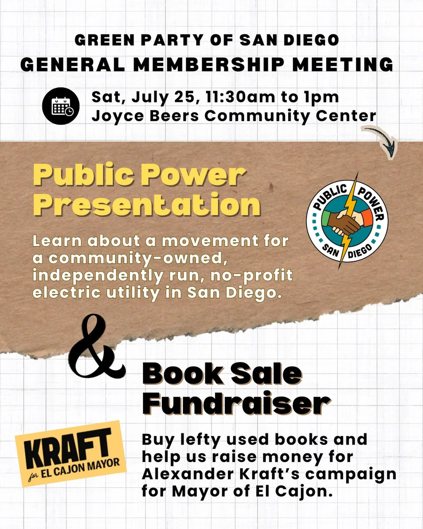 Our upcoming general membership meeting will include (at least) two exciting items! 

First, we&nbsp;will have a presentation from @sdpublicpower about their movement for a community-owned, independently run, no-profit electric utility in San Diego.
