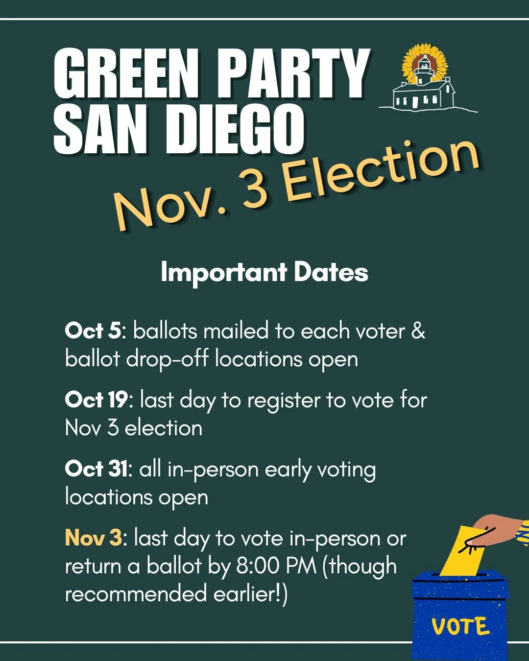 Important dates and links for the upcoming November 3 election!
