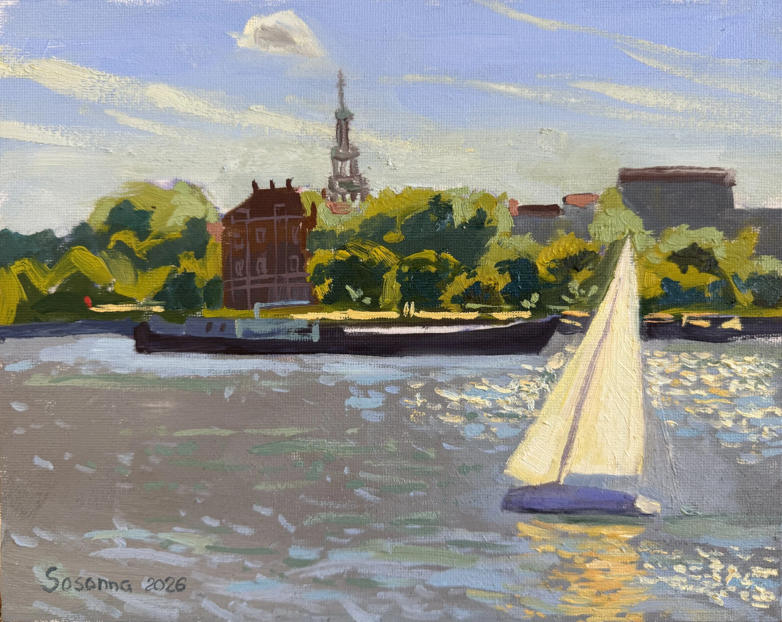 Sunny day in Amsterdam, 2026
Oil on canvas board
10 × 8 in