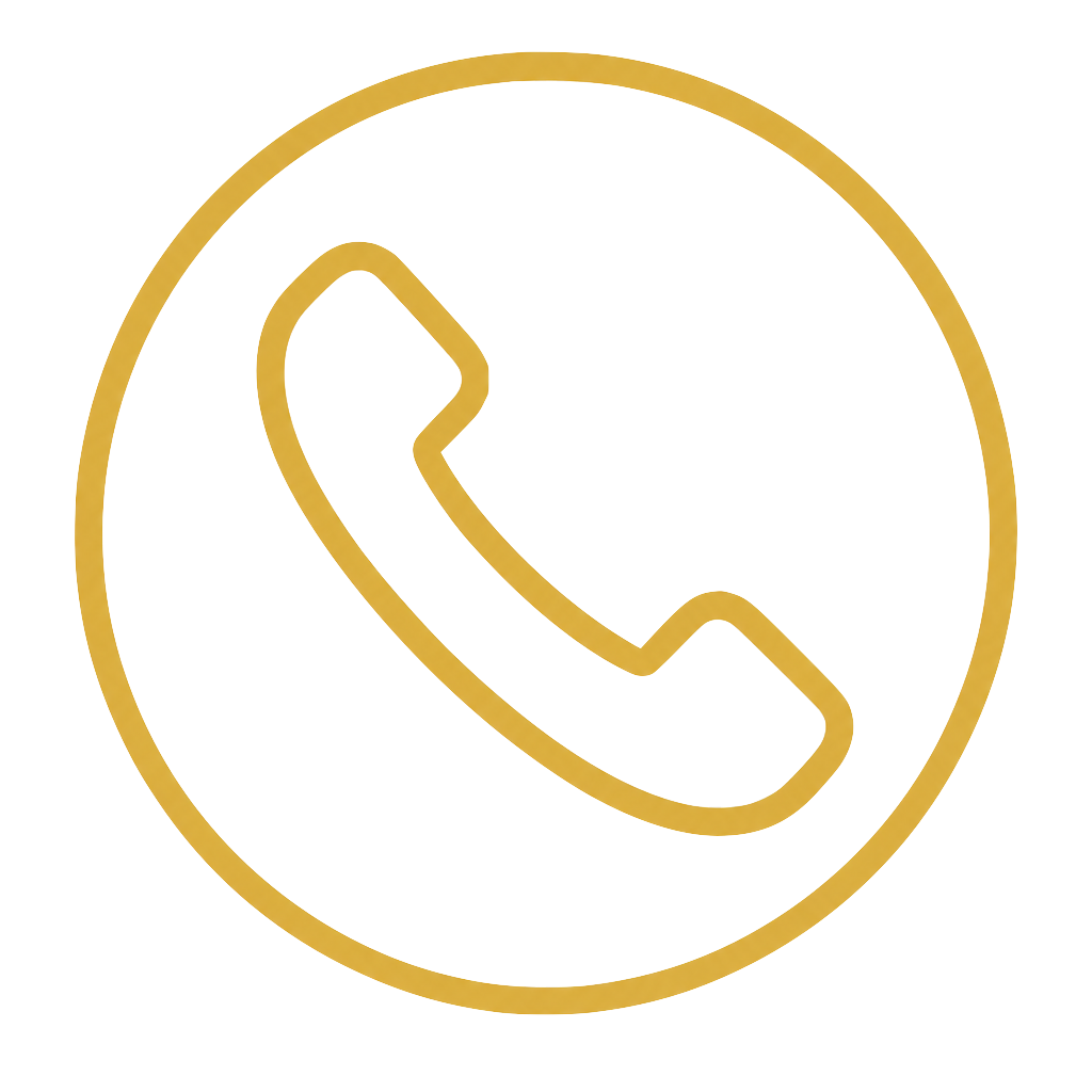 Gold outlined phone icon on a black background