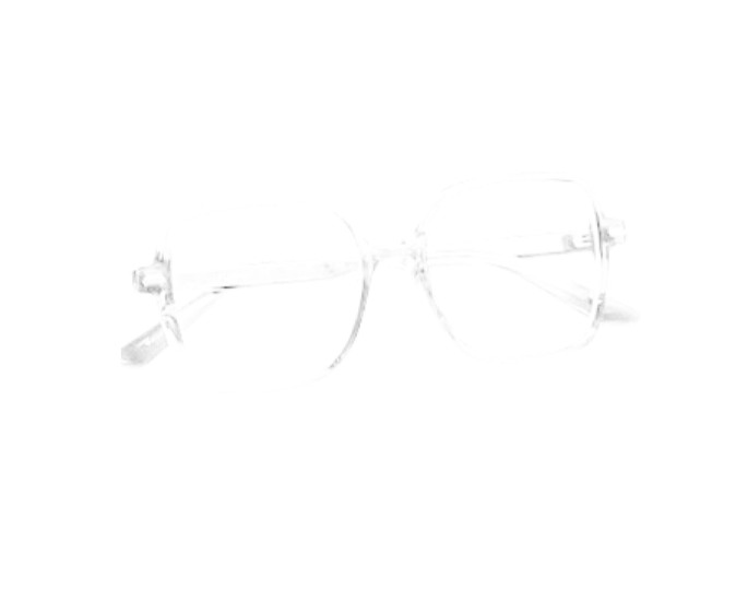 A pair of clear sunglasses with rectangular lenses and thin frames.