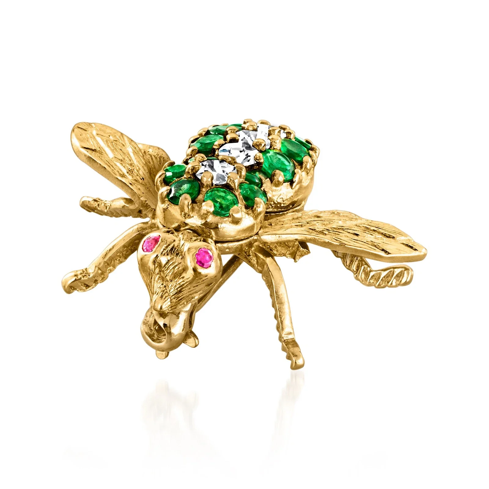 Vint Emerald & Diamond Bumblebee Pin w Rubies in 18k Gold 3.webp
