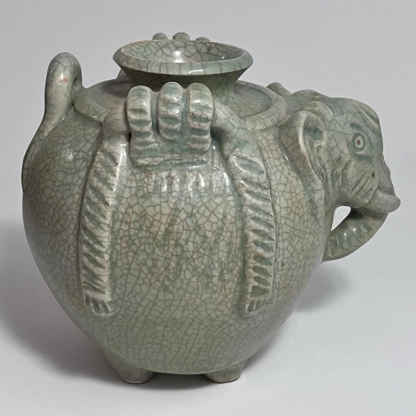 Antique THAILAND CELADON ELEPHANT Pottery Vessel 2.webp